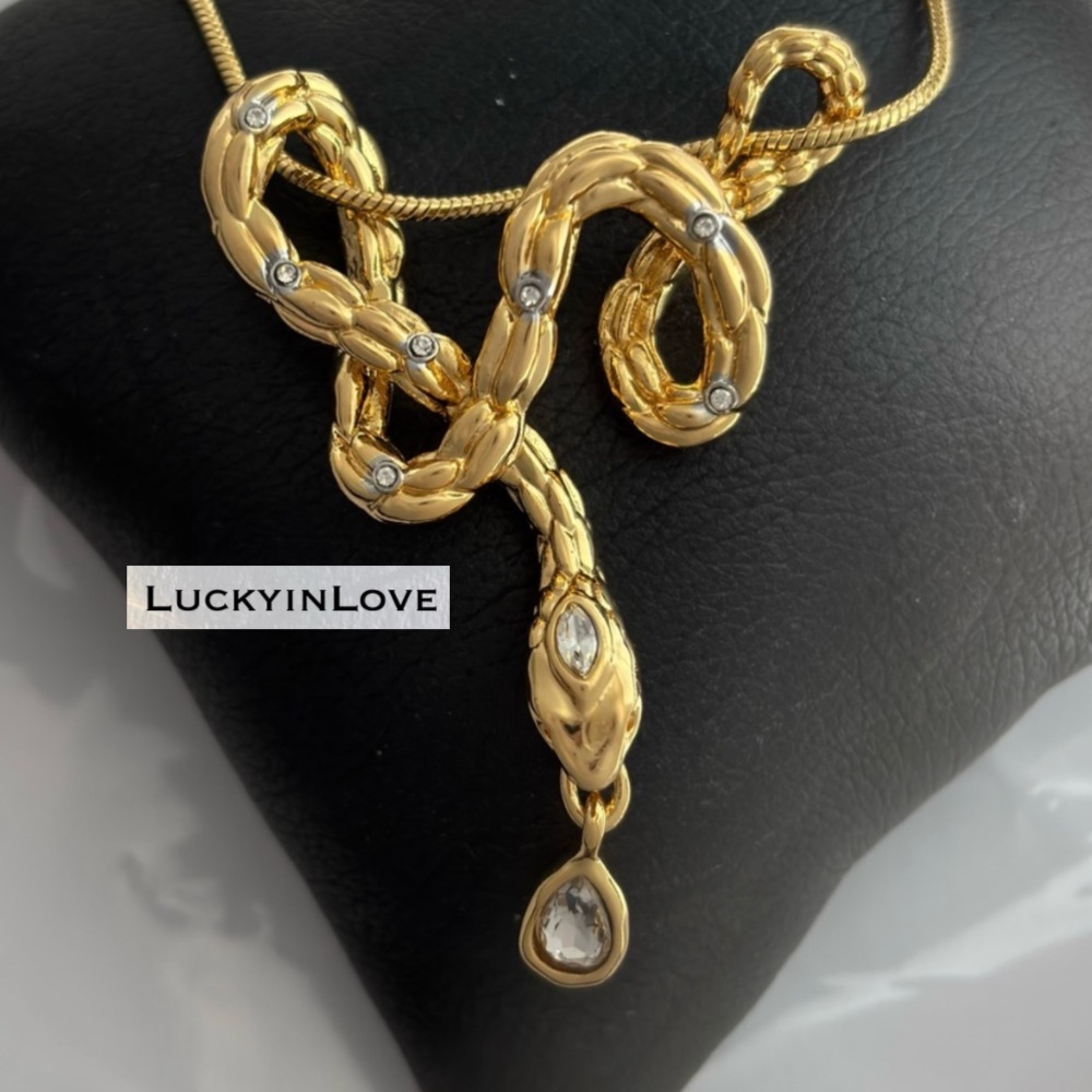Alexis Bittar • Serpent CZ Crystal Snake Chain 
Gold Slide Necklace